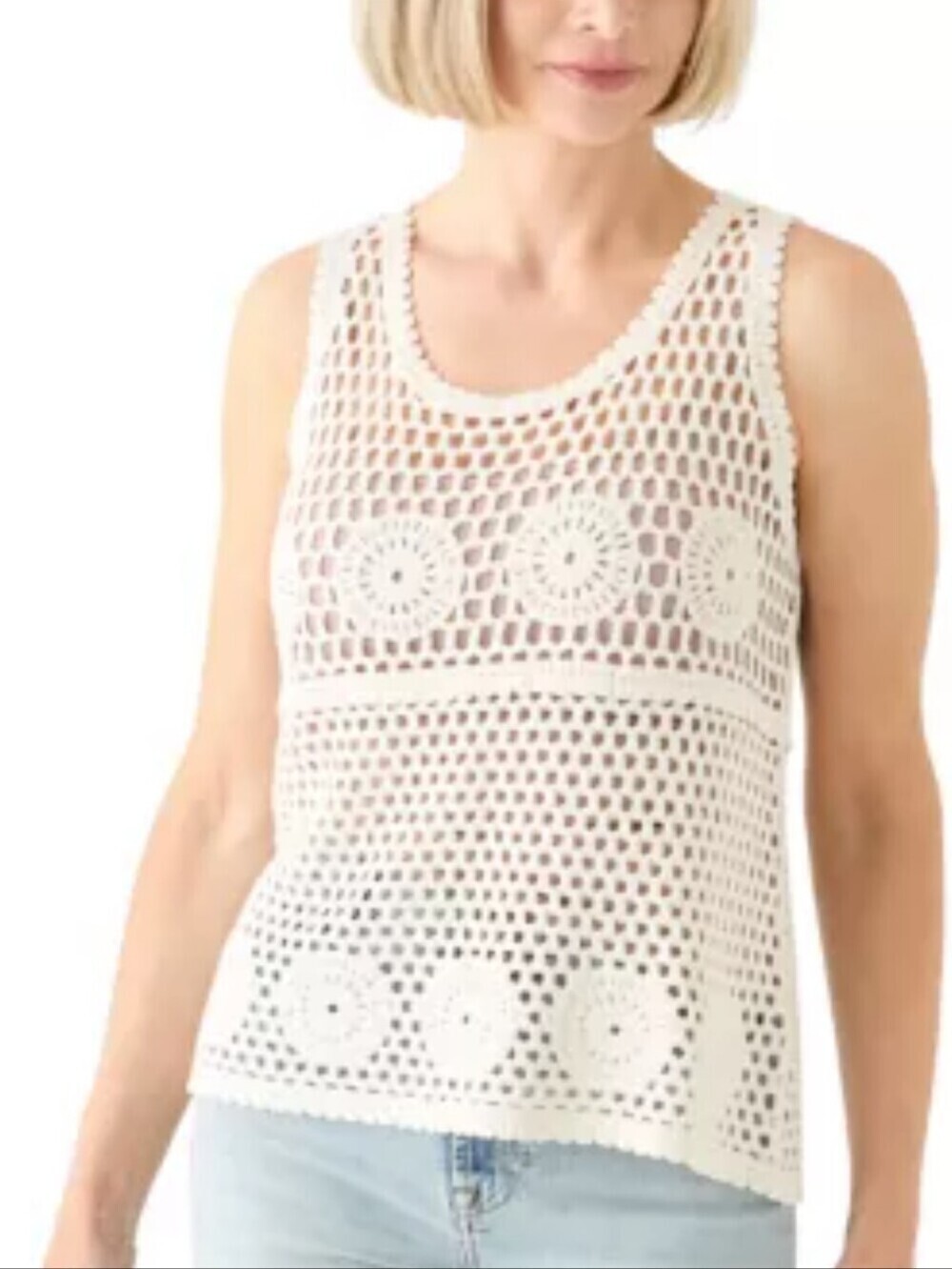 Ultra Pink 100% Cotton Crochet Tank Top - White Women’s Summer Top_S